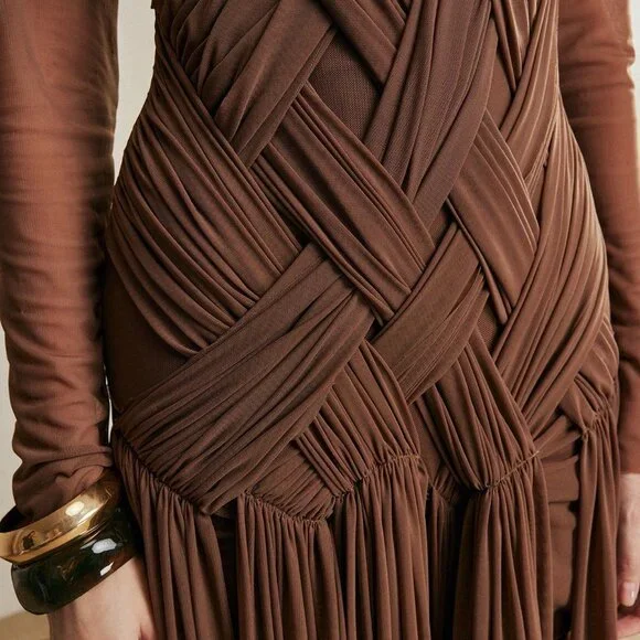 Coffee Brown Elegant Women's Long Dress - Picture 8 of 8